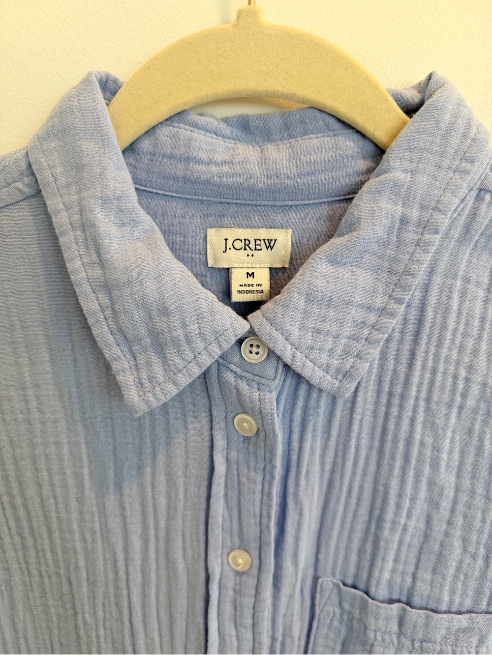 J. Crew Factory Cotton Gauze Light Blue Button-Down Shirt, Size Medium - Picture 4 of 7
